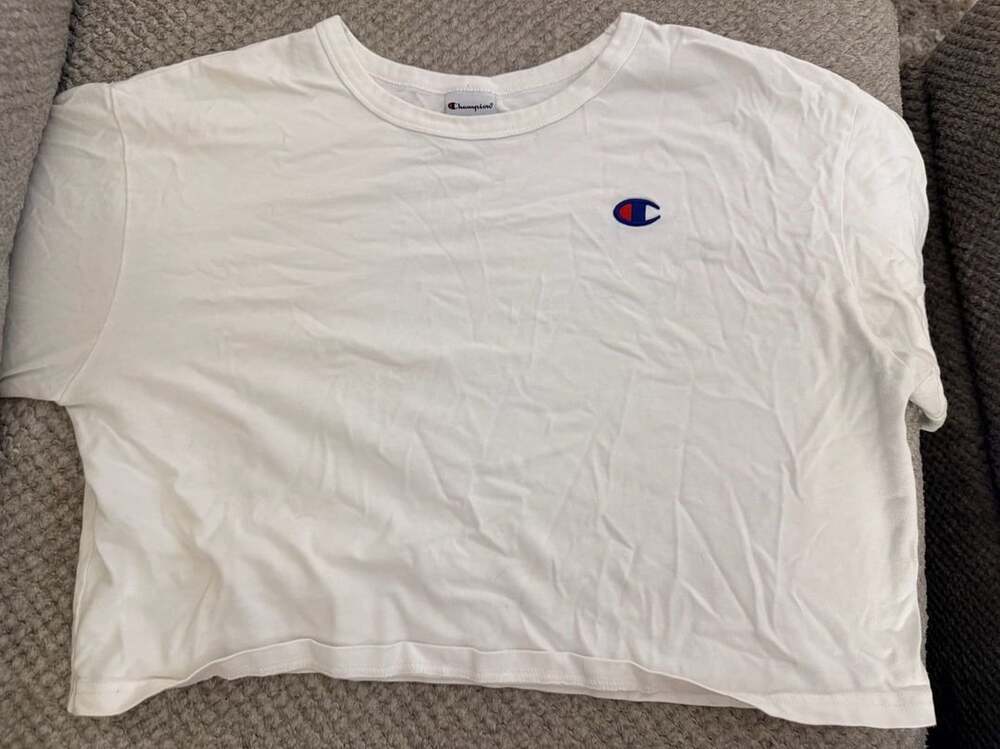 Champion White Heritage Cropped T-Shirt with Embroidered C Logo Size L